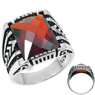 Anello Uomo con Pietra rossa rubino style su Argento 925 DUKE Liberty bd