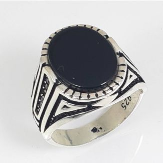 Anello Uomo in Argento 925 con pietra nera crystal DUKE cm