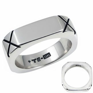 Anello Uomo Donna Fede 6 mm Argento 925 MOTOR X Square aa