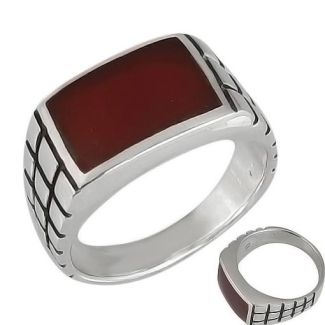 Anello Uomo in Argento 925 rodiato con Pietra Rossa Agata WALL aw