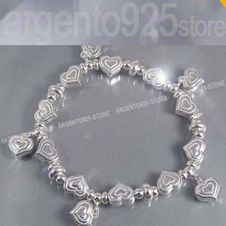 BRACCIALE regol. CHARMS LOVE HEART Cuori Argento 925 fe