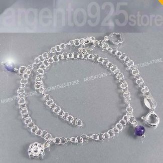 CAVIGLIERA regolabile FIORE e AMETISTA Argento 925 ad