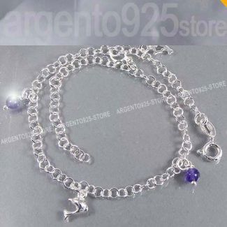 CAVIGLIERA regolabile DELFINO e AMETISTA Argento 925 af