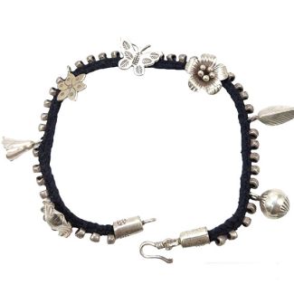 Cavigliera Etnica con Sonaglio e Charms Argento 925 aa
