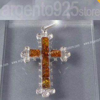 CIONDOLO CROCE con AMBRA Argento 925 af