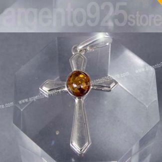 CIONDOLO CROCE con AMBRA Argento 925 ag