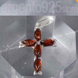 CIONDOLO CROCE con AMBRA Argento 925 ah