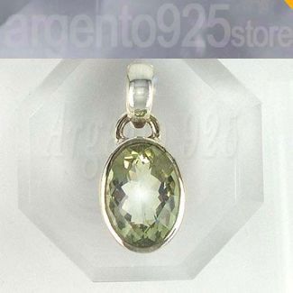 CIONDOLO in AMETISTA VERDE taglio Ovale Argento 925 ad