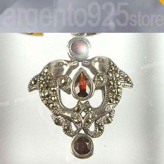 CIONDOLO doppio DELFINO con GRANATO  Argento 925 ab