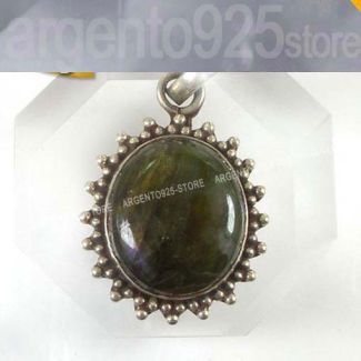 CIONDOLO ovale LABRADORITE e argento 925 ai