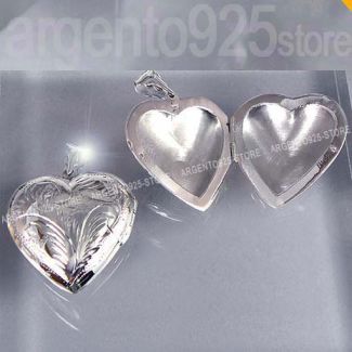 CIONDOLO PORTAFOTO PORTARITRATTO Argento 925 CUORE Intarsiato bg