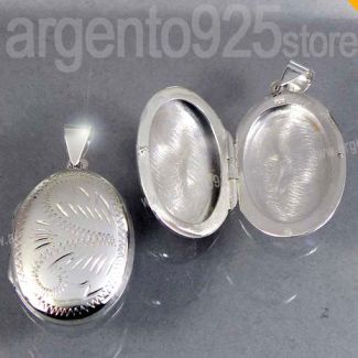 Ciondolo in Argento 925 Portafoto Portaritratto - Ovale intarsiato LIBERTY cq