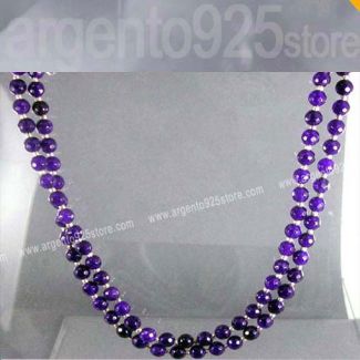 COLLANA lunga ROSARIO con AGATA Argento 925 - regolabile 76-88 cm ad