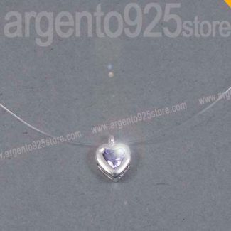 Collana Girocollo in Argento 925 GHOST Cuore Ametista zirc. Punto Luce ac
