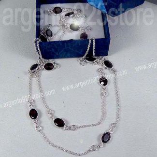 Collana Lunga Donna 88 cm Argento 925 e GRANATO - ROSARY QUALITY GEMS ab