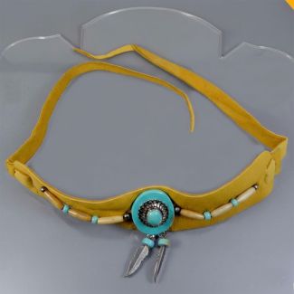 Collana Collarino Girocollo Argento 925 Pelle Daino Turchese Indiani America bc