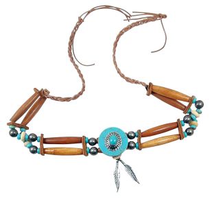 Collana Girocollo 925 Turchese Pelle Daino Osso Indiani D'America Tribal bg