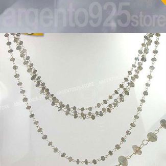 COLLANA LUNGA a ROSARIO in LABRADORITE Argento 925 aa