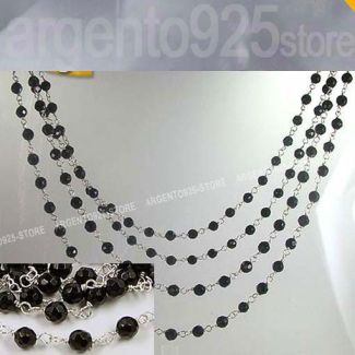 COLLANA a ROSARIO 120 cm in ONICE NERA e Argento 925 ao