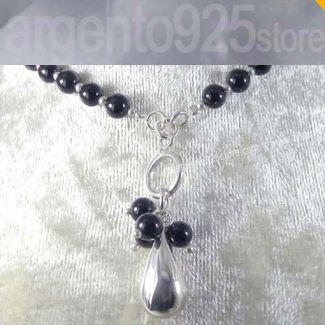COLLANA GIROCOLLO Onice Nera pendente GOCCIA Argento 925 aq