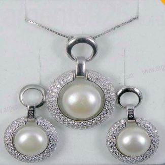 Parure Collana e Orecchini Argento 925 Perle bianche e Brillanti - CLASSIC ag