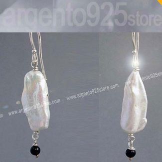 Orecchini donna pendenti MADREPERLA e ONICE NERA Argento 925 - PRIMITIVE an