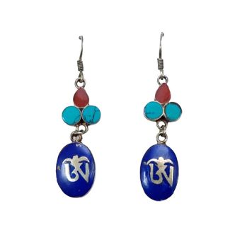 Orecchini Donna pendenti Turchese Corallo Etnico Tibetano Om Argento 925 bh