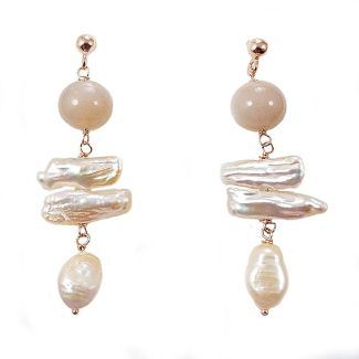 Orecchini pendenti con Pietra Lunare Perle Madreperla Argento 925 bb