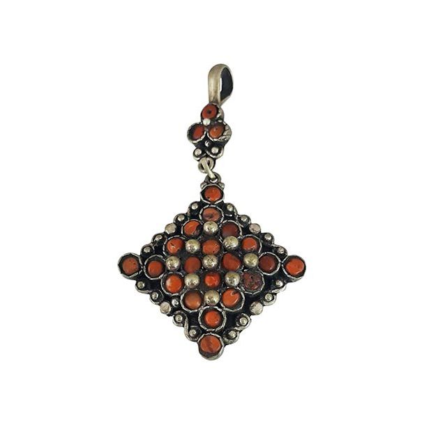 Ciondolo in Argento con Corallo ETNICO TRIBALE Tibetano ac